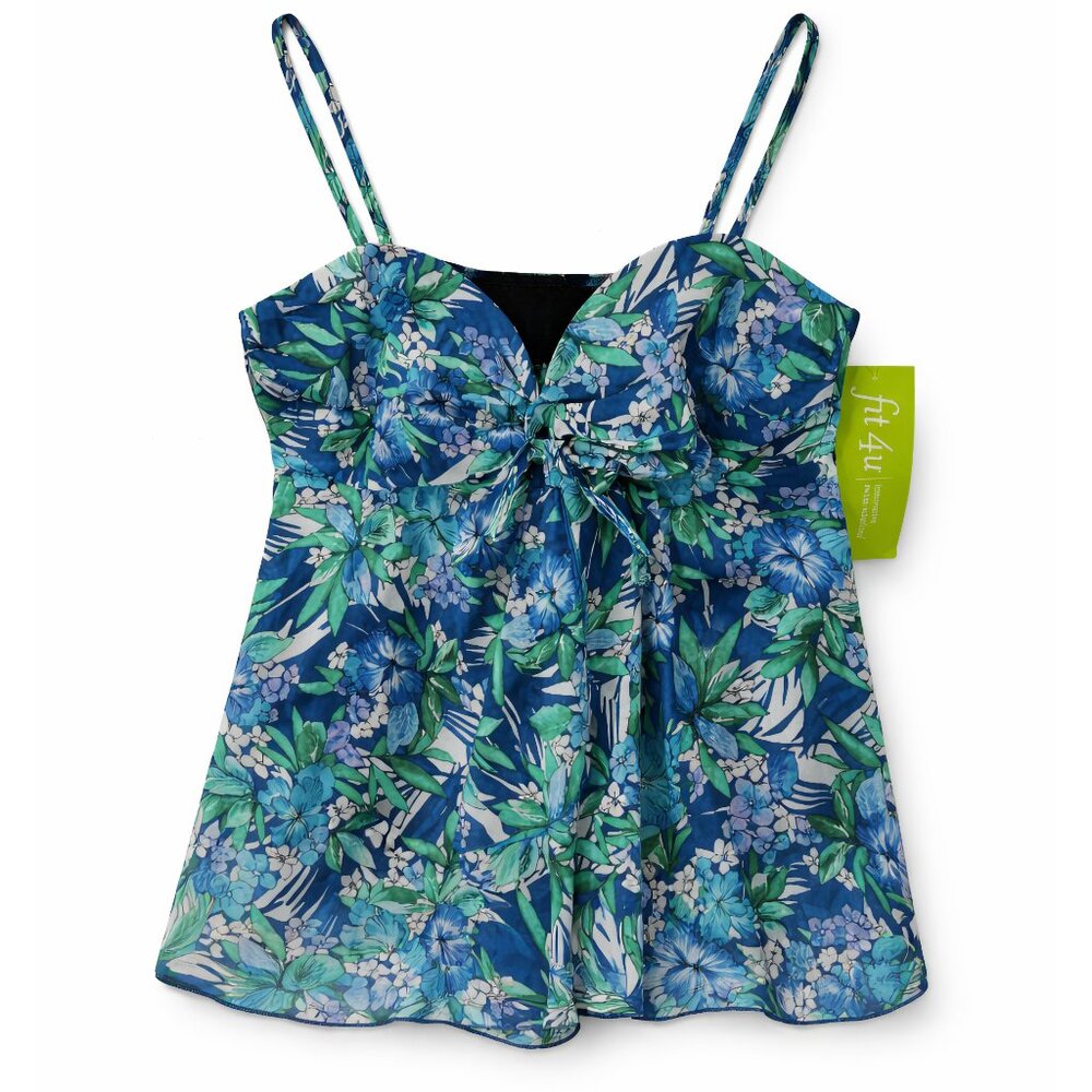 Fit 4 U Blue Floral Tankini Top Mesh Flyaway Swim Plus 16 NWT